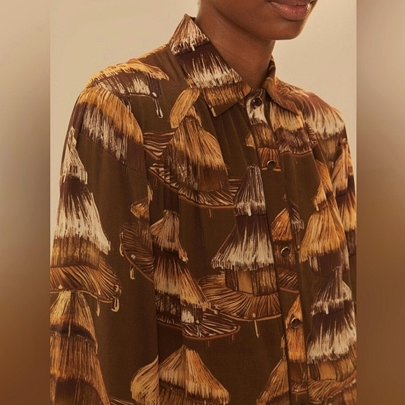 Farm Rio Malocas Long Sleeve Midi Dress Malocas Beige Medium NWT - Picture 4 of 11